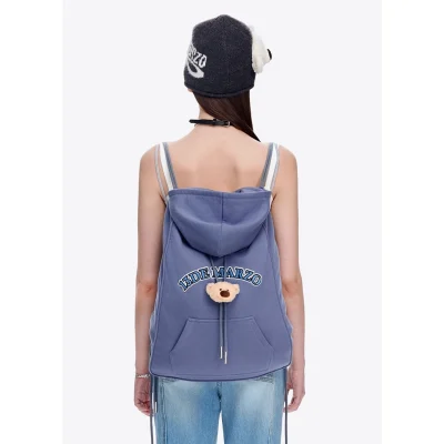 13DE MARZO Doozoo Faux Hoodie String Bag Blue