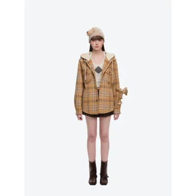 13DE MARZO Doozoo Checked Hooded Jacket Yellow - Image 3