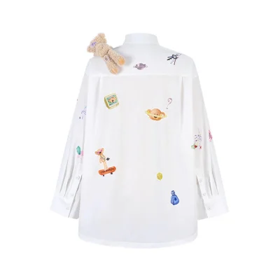 13DE MARZO Bear Stickers Shirt White - Image 5