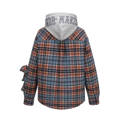 13DE MARZO Doozoo Checked Hooded Jacket Blue - Image 6