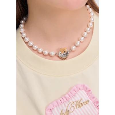 13DE MARZO Bear Heart Pearl Chain Silver - Image 3
