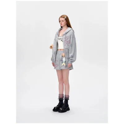 13DE MARZO Under The Sea Zipped Hoodie Grey - Image 3