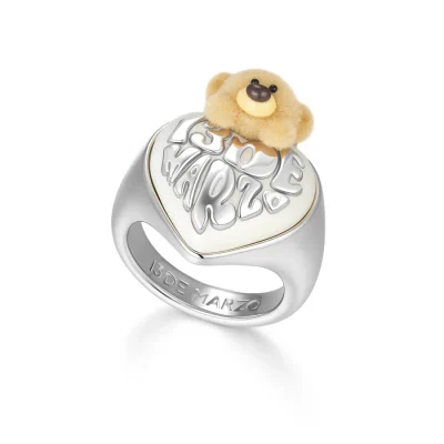 13DE MARZO Bear Heart Pearl Ring Silver - Image 5