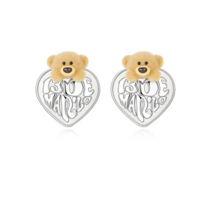 13DE MARZO Bear Heart Pearl Ear Stud Silver