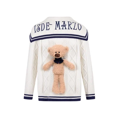 13DE MARZO Sailor Knitted Cardigan White