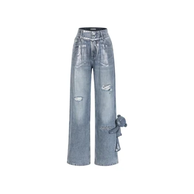 13DE MARZO Silver Foil Denim Pants Blue