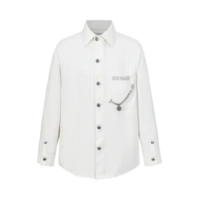 13DE MARZO Chains Illustrated Denim Shirt White - Image 6