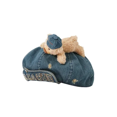 13DE MARZO Denim Cuffed Beret Hat Blue - Image 3