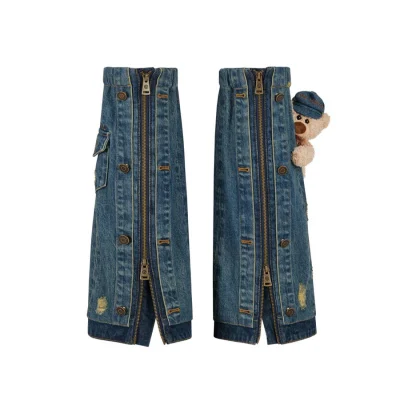 13DE MARZO Double-layer Denim Leg Warmers Blue