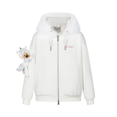 13DE MARZO Unicorn Bear Zipped Hoodie White - Image 6