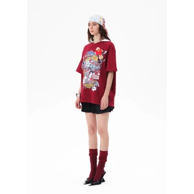 13DE MARZO Superman Bear Illustrated T-shirt Red - Image 4