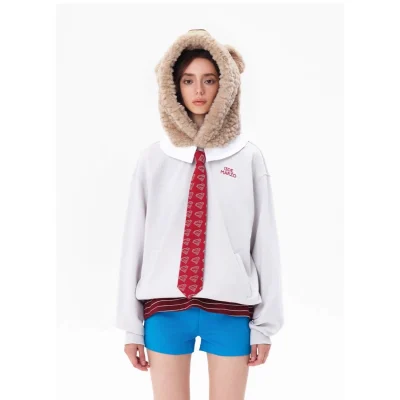 13DE MARZO Superman Bear Fuzzy Hoodie Grey