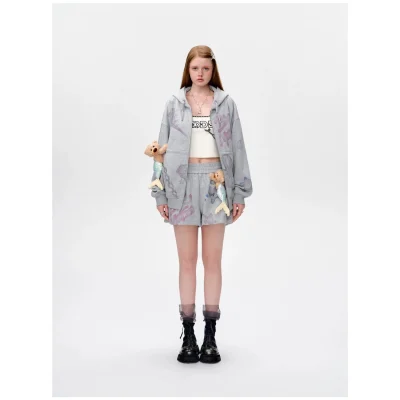 13DE MARZO Under The Sea Zipped Hoodie Grey
