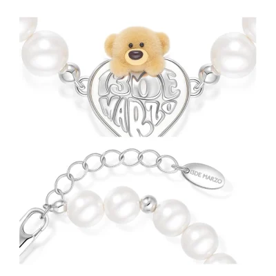 13DE MARZO Bear Heart Pearl Bracelet Silver - Image 5