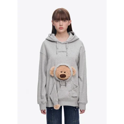 13DE MARZO Doozoo Pocket Bear Hoodie Grey