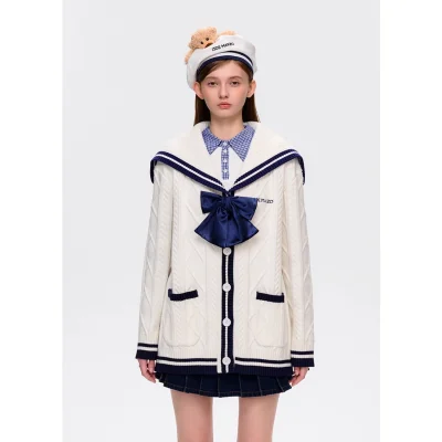 13DE MARZO Sailor Knitted Cardigan White
