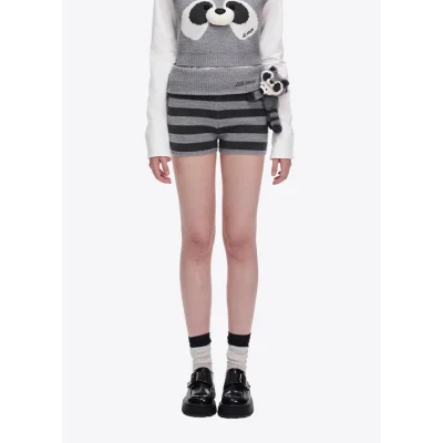 13DE MARZO Raccoon Bear Knitted Shorts Grey