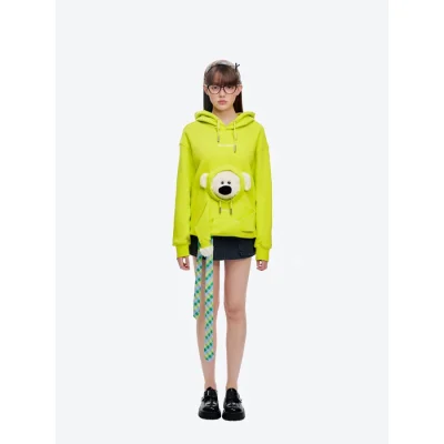 13DE MARZO Doozoo Pocket Bear Hoodie Neon Green - Image 3