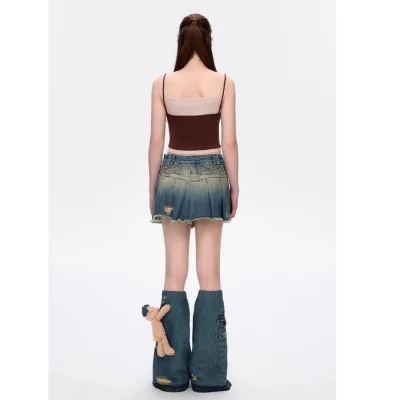 13DE MARZO Denim Frayed Skort Blue - Image 5
