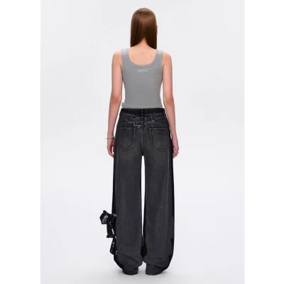 13DE MARZO Silver Foil Denim Pants Black - Image 5