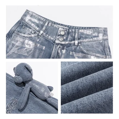 13DE MARZO Silver Foil Denim Pants Blue - Image 7