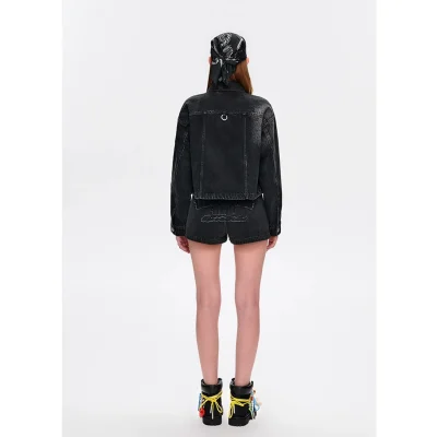 13DE MARZO Maximalist Pendant Denim Jacket Black - Image 4