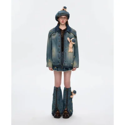 13DE MARZO Double-layer Denim Leg Warmers Blue