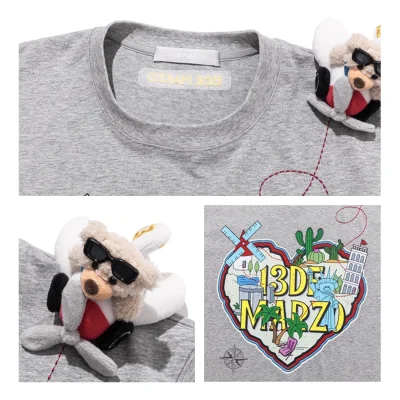 13DE MARZO Pilot Bear World Travel T-shirt Grey - Image 6