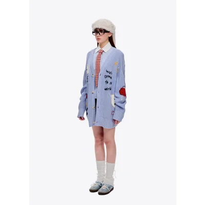 13DE MARZO Doozoo Doodles Cardigan Blue - Image 3