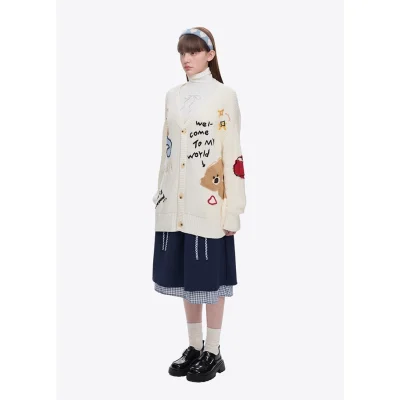 13DE MARZO Doozoo Doodles Cardigan White - Image 4