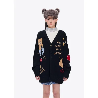13DE MARZO Doozoo Doodles Cardigan Black
