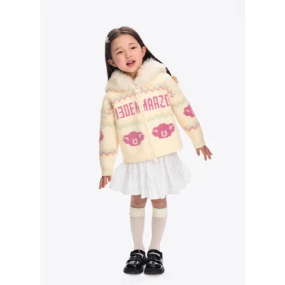 13DE MARZO Babybear Fair lsle Zip Hoodie Beige - Image 3