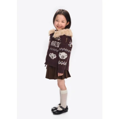 13DE MARZO Babybear Fair lsle Zip Hoodie Brown - Image 4