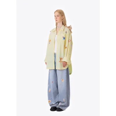 13DE MARZO Bear Stickers Shirt Yellow - Image 4