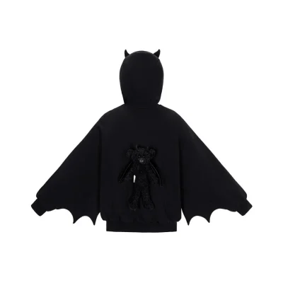 13DE MARZO Angel Devil Bear Zipped Hoodie Black - Image 7