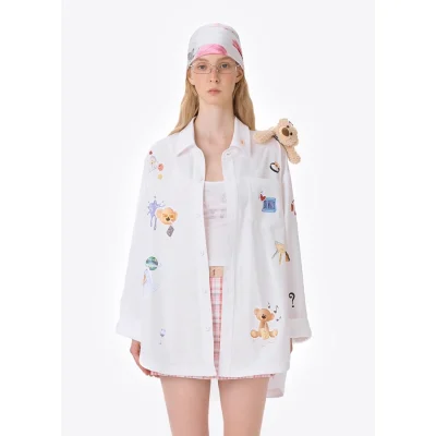 13DE MARZO Bear Stickers Shirt White