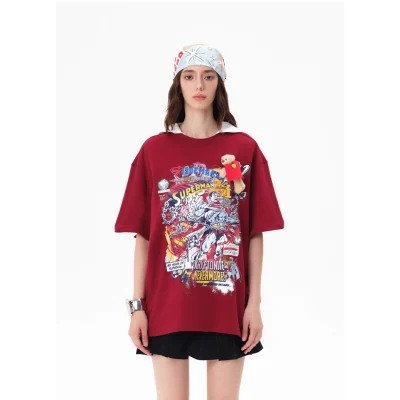 13DE MARZO Superman Bear Illustrated T-shirt Red