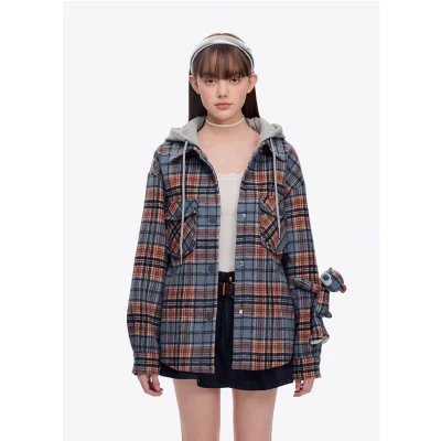 13DE MARZO Doozoo Checked Hooded Jacket Blue