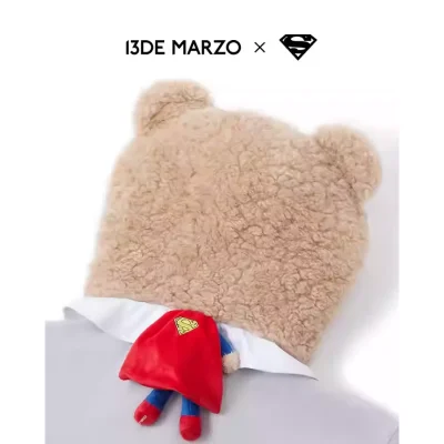 13DE MARZO Superman Bear Fuzzy Hoodie Grey - Image 7