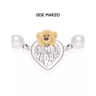 13DE MARZO Bear Heart Pearl Chain Silver - Image 5