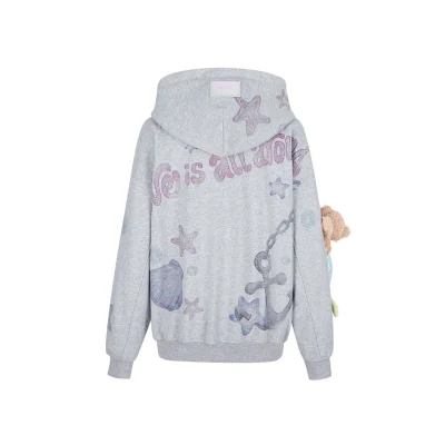 13DE MARZO Under The Sea Zipped Hoodie Grey - Image 4