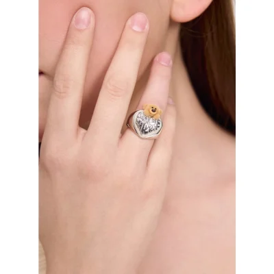 13DE MARZO Bear Heart Pearl Ring Silver - Image 4