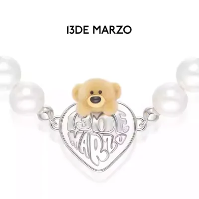 13DE MARZO Bear Heart Pearl Bracelet Silver - Image 6