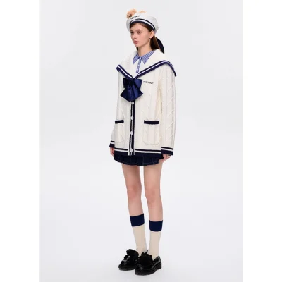 13DE MARZO Sailor Knitted Cardigan White - Image 3