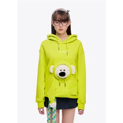 13DE MARZO Doozoo Pocket Bear Hoodie Neon Green