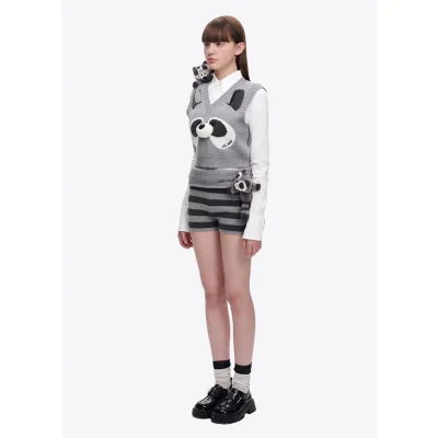 13DE MARZO Raccoon Bear Knitted Vest Grey - Image 4