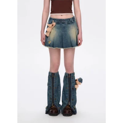 13DE MARZO Denim Frayed Skort Blue