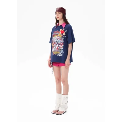 13DE MARZO Superman Bear Illustrated T-shirt Blue - Image 3