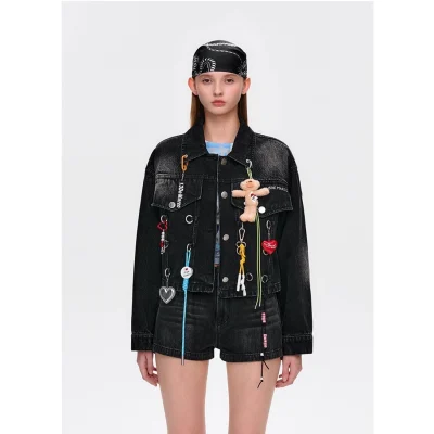 13DE MARZO Maximalist Pendant Denim Jacket Black