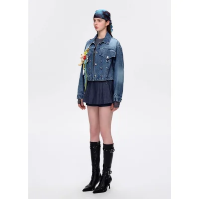 13DE MARZO Maximalist Pendant Denim Jacket Blue - Image 4